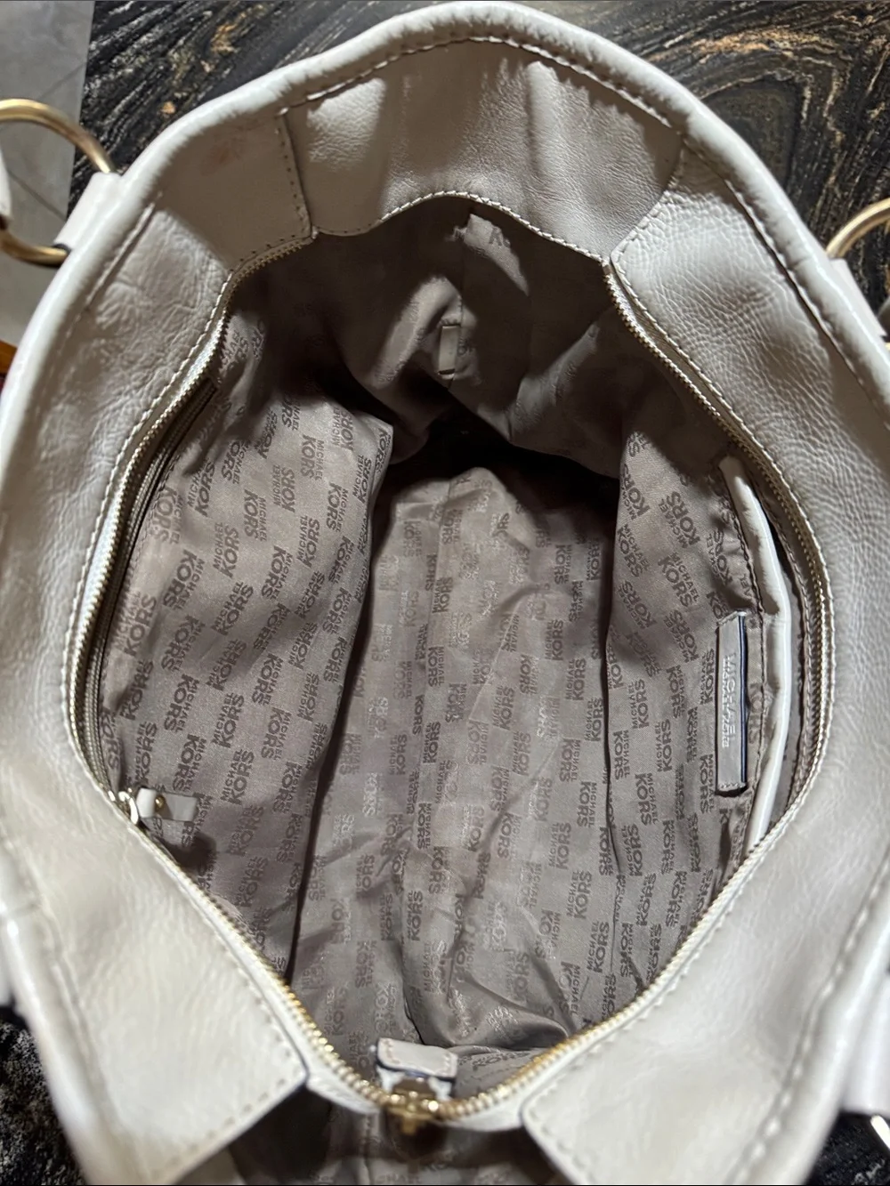 Michael Kors Navy Tote with Cream Trim and Striped Handles